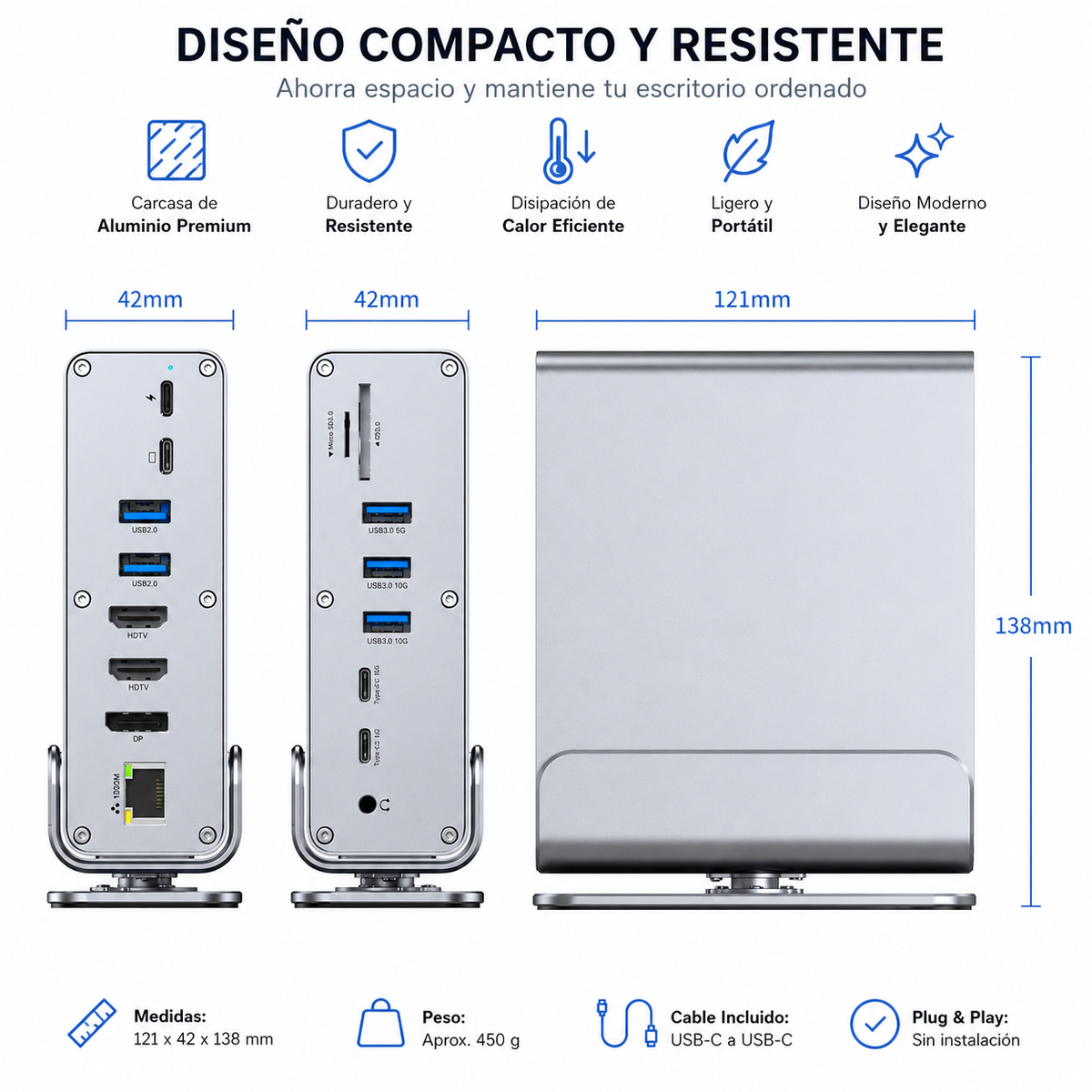 Docking Station Usb C 15 En 1 Mst 4k Hdmi Dp Pd 100w