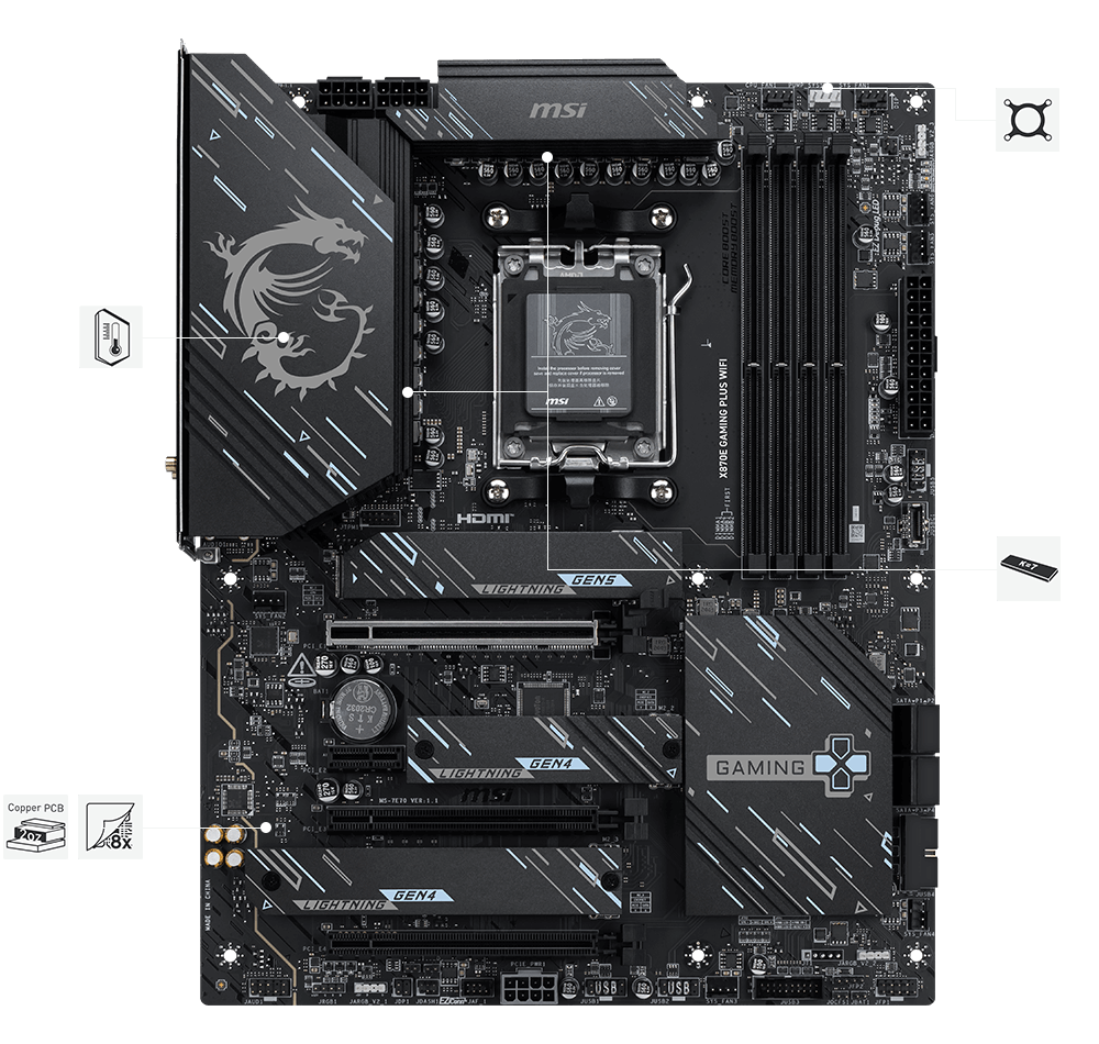 Motherboard MSI X870E GAMING PLUS WIFI AM5 DD5 - Comprar en Variic