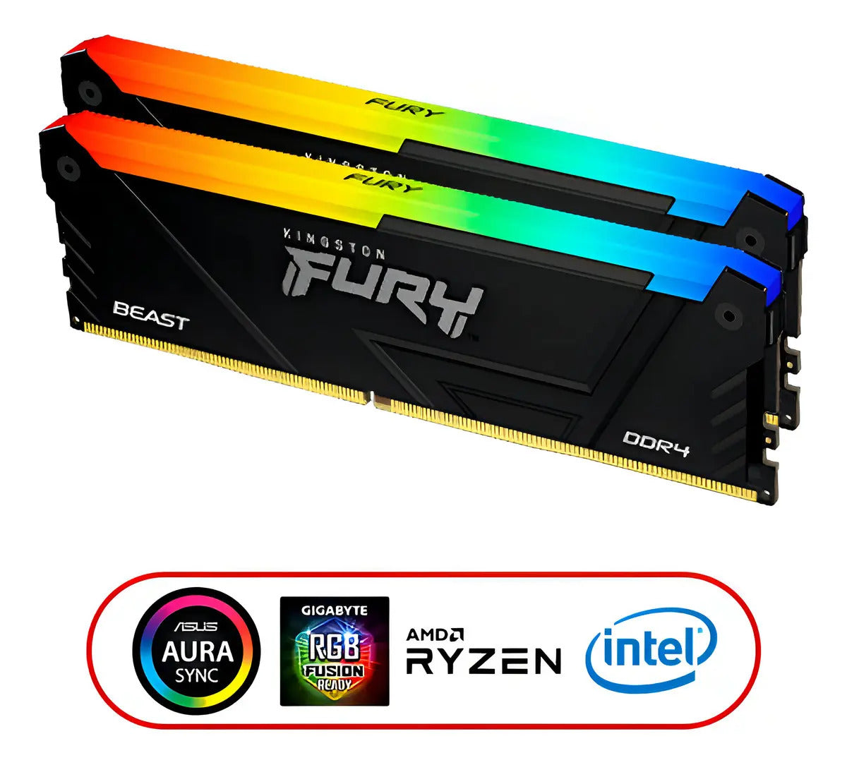 Memoria Ram UDIMM KINGSTON Fury Beast 16GB DDR4 3200 Mhz CL16 1.35V Single Negro RGB