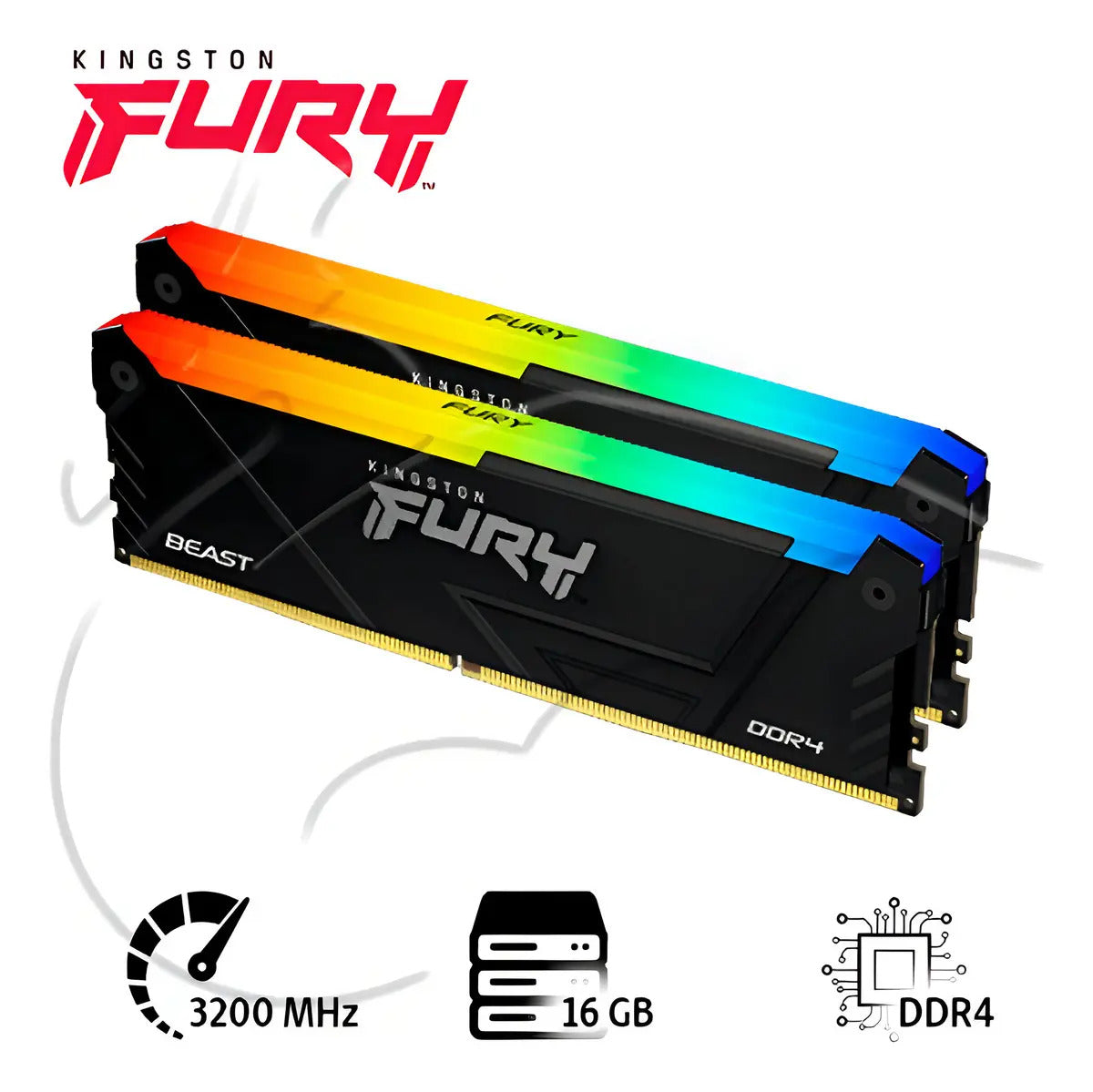 Memoria Ram UDIMM KINGSTON Fury Beast 16GB DDR4 3200 Mhz CL16 1.35V Single Negro RGB