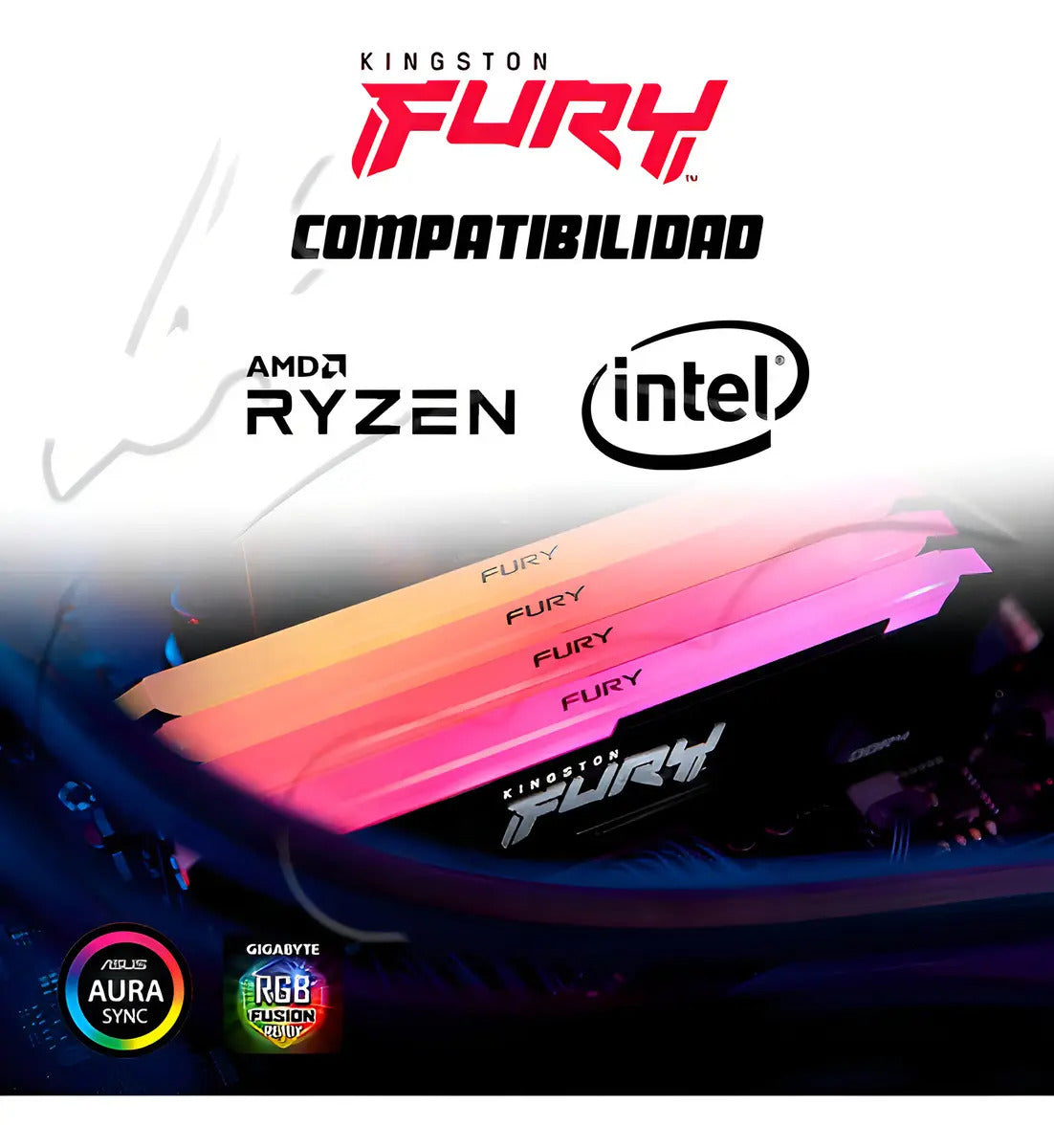 Memoria Ram UDIMM KINGSTON Fury Beast 16GB DDR4 3200 Mhz CL16 1.35V Single Negro RGB