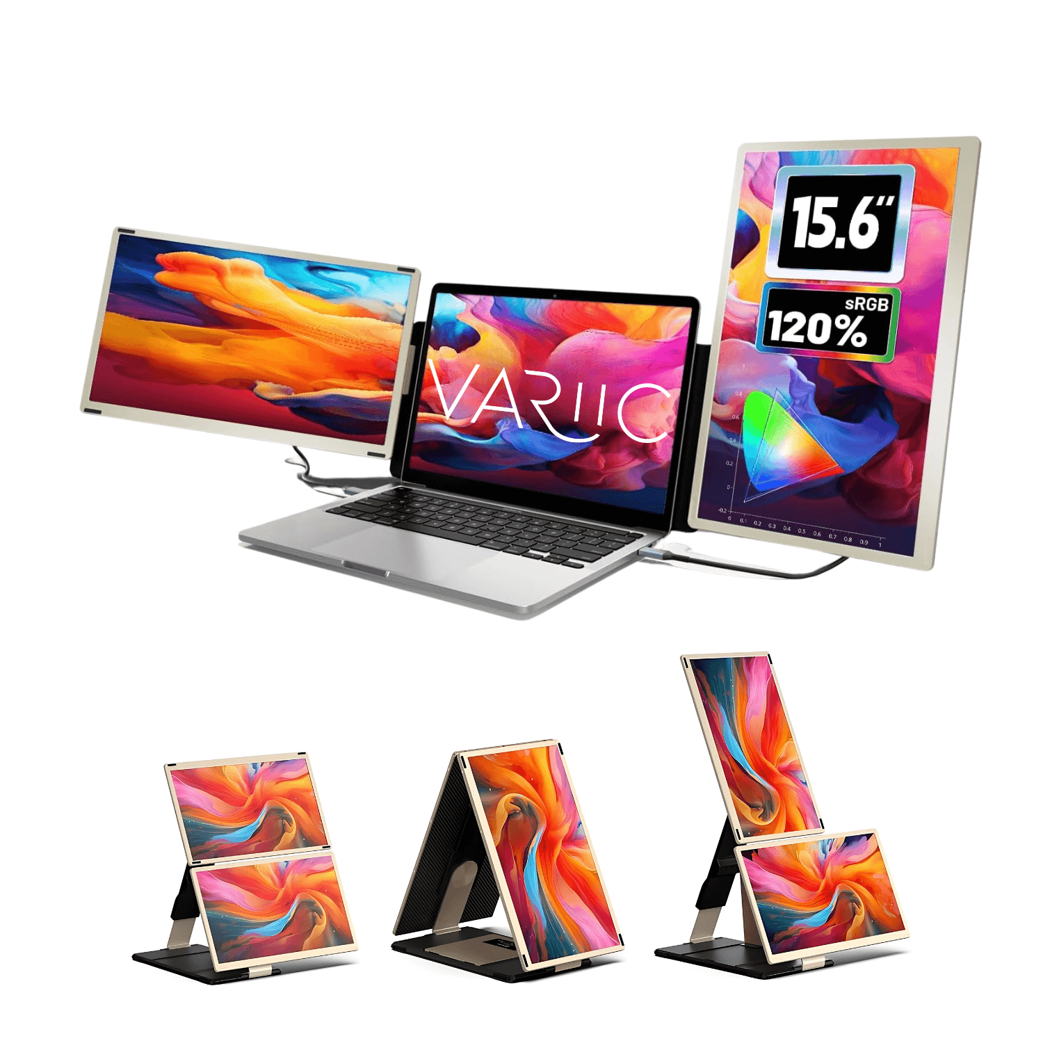 Pantalla triple portátil VARIIC S6 15.6 pulgadas Full HD montada en laptop