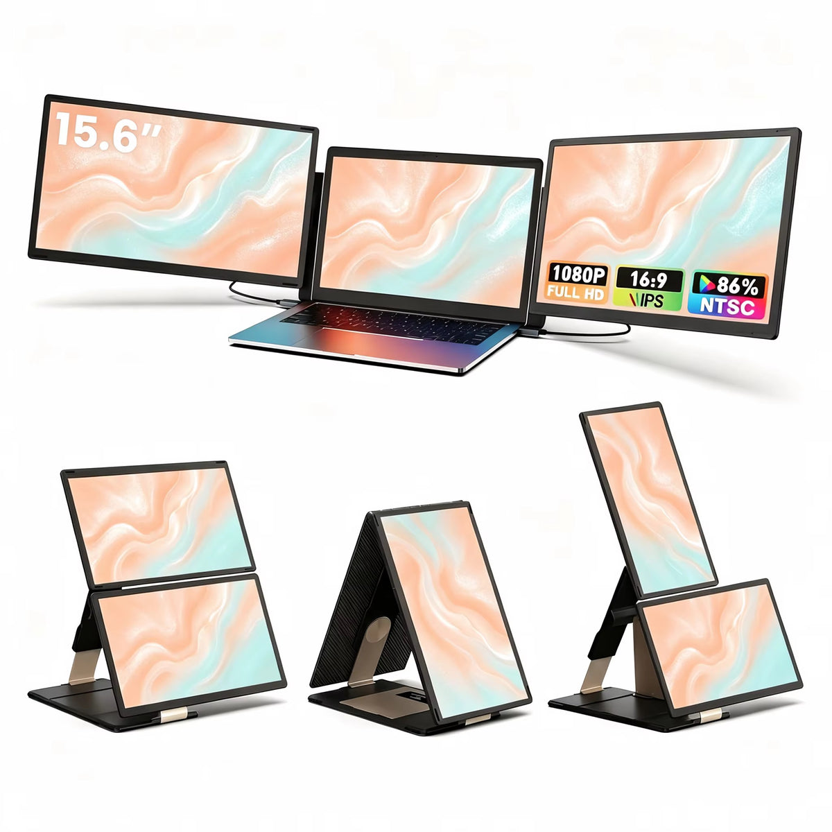Pantalla triple portátil VARIIC S6 de 15.6 pulgadas Full HD montada en laptop
